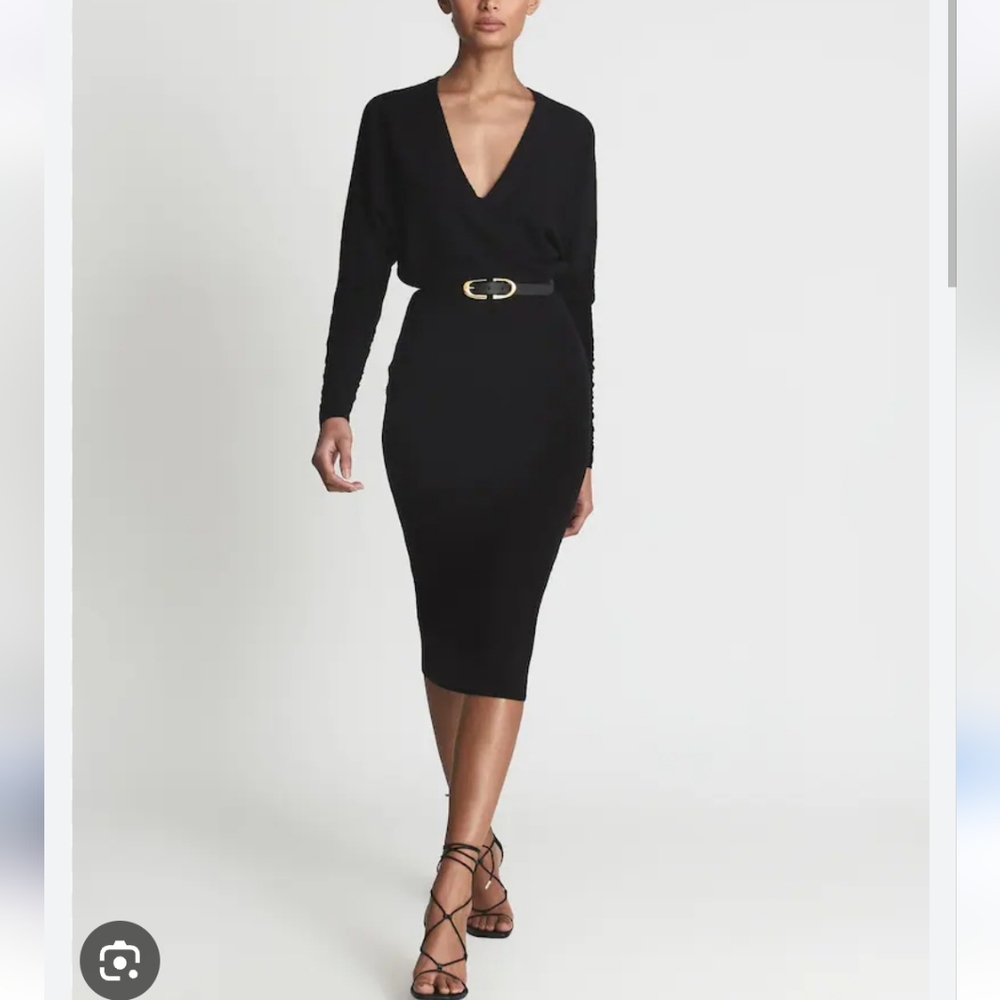 Reiss Jenna Knit Black V-Neck Dress Sz S